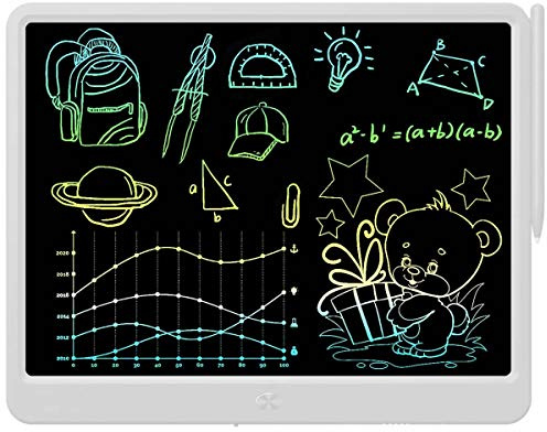 LCD Writing Tablet, Extra large 15 Inch, Colorful Writing, Erasable Electronic Digital Drawing Pad Doodle Board, Gift for Kids Adults Home School Office (White)