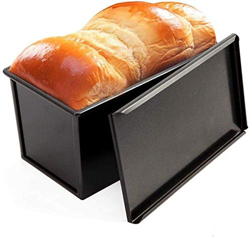zaizai Moule à Pain avec Couvercle, Acier épais, Antiadhésif, pour La Fabrication De Gâteau Et De Pain Grillé (450g De Pâte, Lisse, Noir)