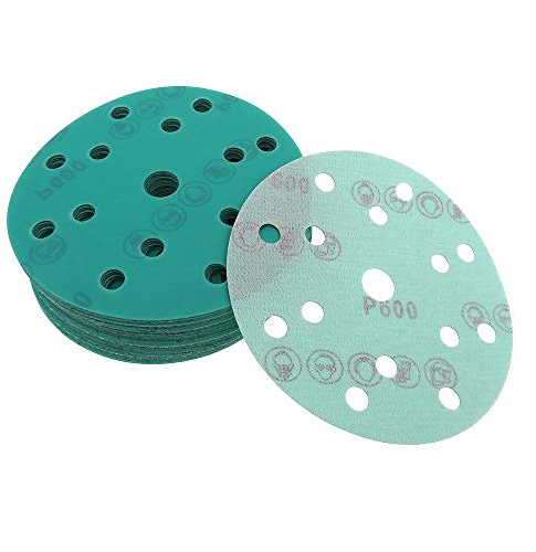 35 piezas 6 pulgadas 150 mm 15 agujeros papel de lija 60 a 2000 granos de gancho y bucle disco de lijado de película verde para pulir y esmerilar, 320