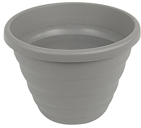 Macetero grande de plástico de 40 cm, redondo, color gris ondulado, 22 litros (2)