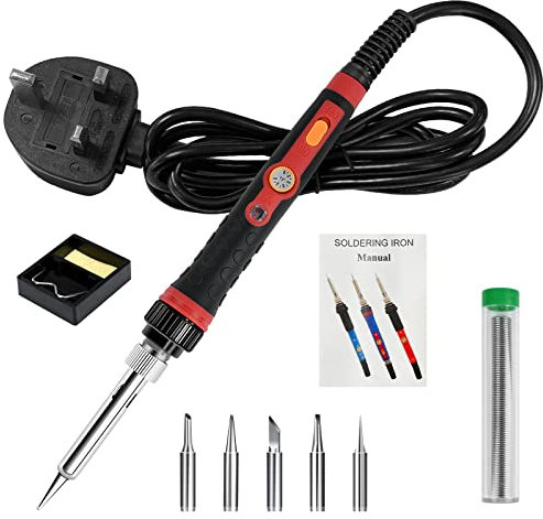 60W Electric Soldering Iron Kit with ON/Off Switch, Adjustable Temperature with Solder Wire,Soldering Iron Stand and 5PCS Soldering Tips for Soldering Job