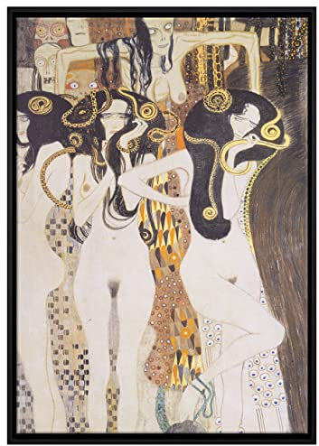Pixxprint Gustav Klimt - Beethovenfrieslinker Teil Leinwandbild 100x70 cm im Bilderahmen, Wandbild, Schattenfugenrahmen, Kein Poster