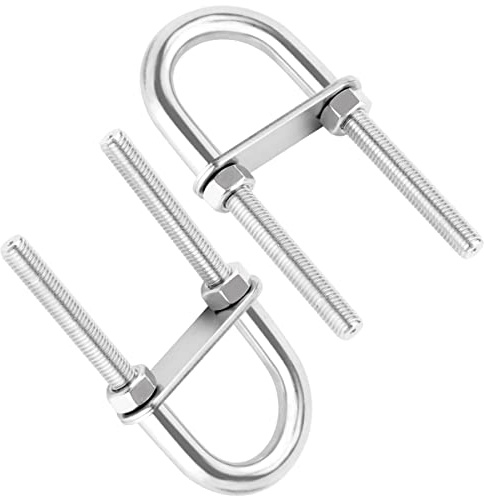 Metal Round M8 U Bolt, Stainless Steel U Shape Bolts Length Steel with Hex Nut, Plate, Washer forr Attaching Piping Conduit Cable Tube Brackets Boat Trailer