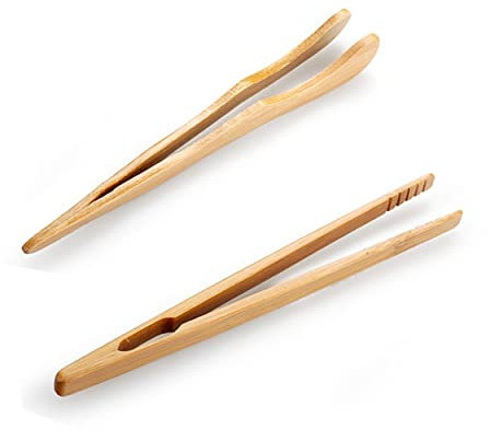 2 pcs Bamboo Toaster Tongs, Reusable Classic Bamboo Kitchen Tongs for Cooking Toaster, Cheese, Bread, Tea Kitchen Accessory (7inch Long)