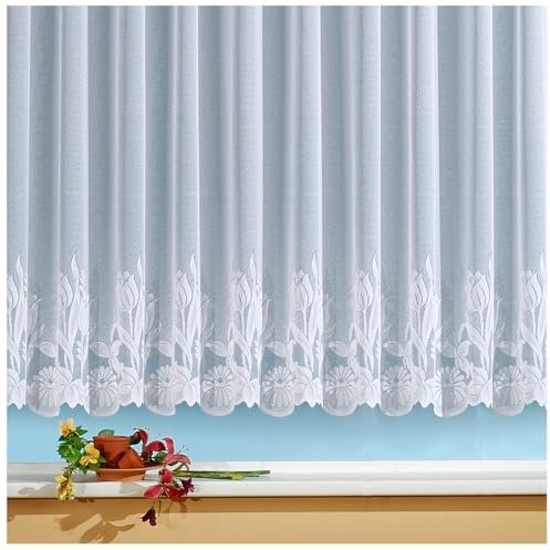 heimtexland ® Store Gardine Jacquard weiß transparent Kräuselband Vorhang mit Blumen Borte Gebogt Oekotex Typ69 Höhe 160cm x Breite 300cm