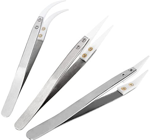 Treki Juego de Pinzas de Cerámica Pinzas Curvas Antimagnéticas para Reparaciones Electrónicas Joyería Informática Trabajo de Soldadura de Laboratorio Resistentes al Calor 1600 ºC/3000 ºF