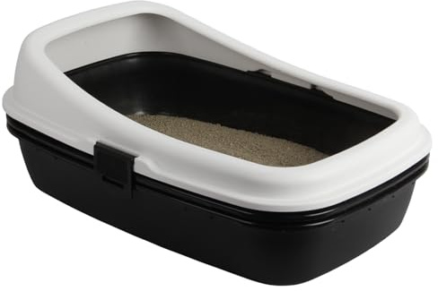 3-Layer Sifting Cat Litter Tray System - Large Plastic Dual Tray with Sieve, Low Entrance & Removable High Rim - 59 x 39 x 23 cm (Black & White)