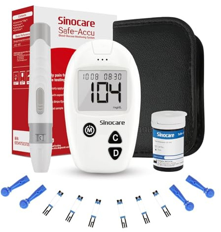 Sinocare Blutzuckermessgerät Set mit Teststreifen 25 und 25 Lanzetten | Zuckermessgerät Set, mg/dL, Safe-Accu Glucose Monitor Glucometer, Schmerzfrei für Blutzuckerkontrolle, mg/dL