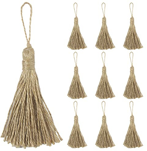 VAPKER 20 Pcs Jute Rope Tassels Hemp Rope Mini Tassel with Loop Natural Jute Twine Tassels Hemp Twine String for DIY Crafts Decoration