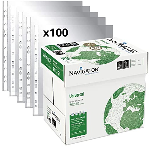Packung mit 2500 Blatt Navigator Universal A4 80 g + 100 Kunststoff-Folio-Hüllen, DIN A4 - Opituria (2500 Blatt + 100 Hüllen)