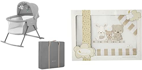 Kinderkraft Cuna Bebé Lovi, Moisés, Bolsa de Transporte, Juegos, Viaje, Gris & INTERBABY - Juego de sábanas para minicuna Love, Beige