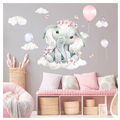 DEKO KINDERZIMMER Wandtattoo Elefant & Wolken Wandsticker Ballon Babyzimmer Wandaufkleber Kinderzimmer Wanddeko DK1105-1