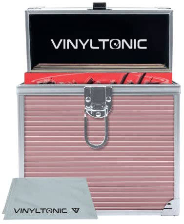 Vinyl Tonic 7 Vinyl Record Storage Case with Universal Cleaning Cloth (Rose Gold)
