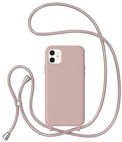 ZTOFERA Handykette Hülle Kompatibel mit iPhone 11, Liquid Silikon Handyhülle mit Umhängeband, Schutzhülle mit Band Kordel zum Umhängen Necklace Hülle für iPhone 11, Rosa