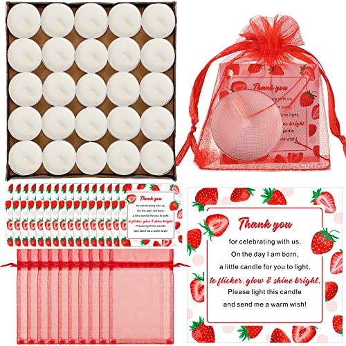 Kosiz 50 Sets Strawberry Baby Shower Favors Candle Party Favors for Guests