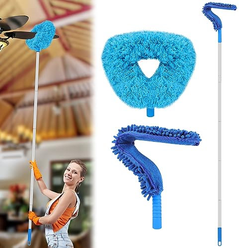 2 Piezas Plumero Atrapapolvo Microfibra Duster Limpieza Plumero Lavable Telescópico Extensible 190 cm para Limpieza Ventiladores Techo Alto, Telarañas, Persianas, Ventanas, Muebles