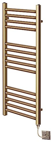 Greened House Electric Brushed Brass Straight Heated Towel Rail 300mm Wide x 800mm High Flat Towel Radiator