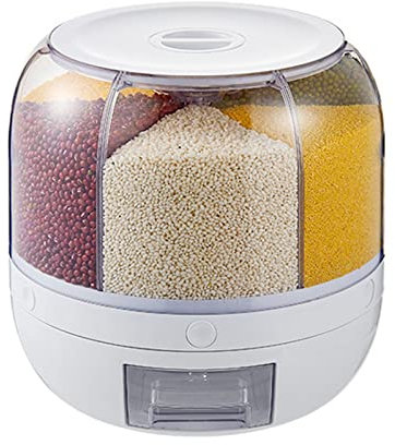 Dispensador de Cereales Giratorio, Dispensador de Alimentos Secos para Encimera, 6 Rejillas, Contenedores de Almacenamiento de Granos para Cocina, Cereales, Arroz, Azúcar, 9.3 X