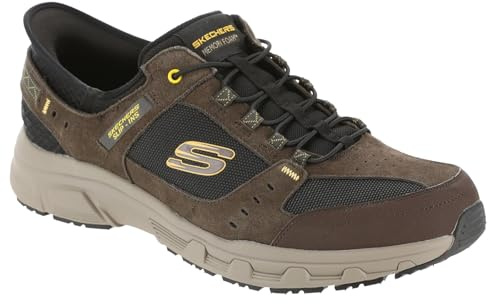 Skechers Men's Oak Canyon Consistent Winner Slip-in Trainers, Brown Leather/Textile/Synthetic/Black Trim, 10.5 UK