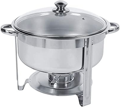 AidiOn 7.5L Stainless Steel Round Chafing Dish Set with Glass Lid,Easy To Clean,Large Capacity,Furnace for Canteen, Restaurant, Party, Buffet, Bakery