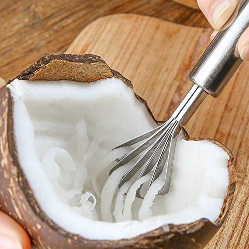 2PCS Stainless Steel Coconut Scraper Five Claw Meat Removal Tool | stainless steel construction, five claw scraping design, hanging hook structure, dishwasher washable