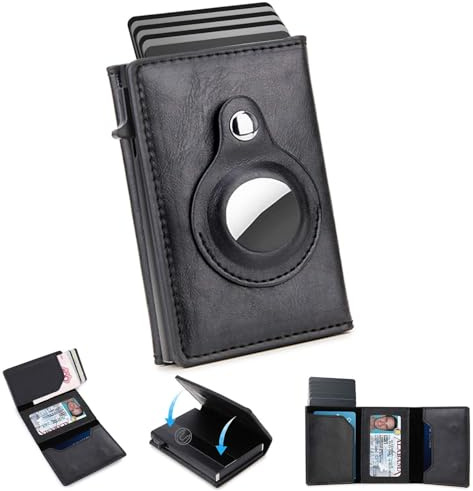 DIENQI Herrplånbok med framficka AirTag plånbok korthållare för AirTag RFID-teknik minimalistisk plånbok för män för Apple Air Tag, Svart, Multifunktionell, minimalism