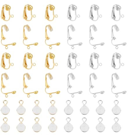 UNICRAFTALE 24 Stück 2 Farbiges Clip On Ohrring Zubehör Messing Ohrring Clips Nicht Durchdringender Ohrring Mit Bequemen Kunststoffpolstern 17 Mm Metallrohlinge Clip On Ohrring DIY Ohrring