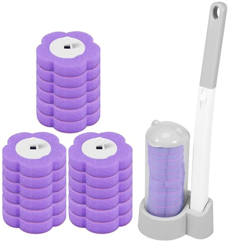 Disposable Toilet Bowl Cleaner Wand,Disposable Toilet Bowl Brush,Disposable Toilet Cleaning SystemToilet Wand,for Sink Bathtub Wash Basin Mop Pool (Brush&Storage+18 Lavender scent Heads)