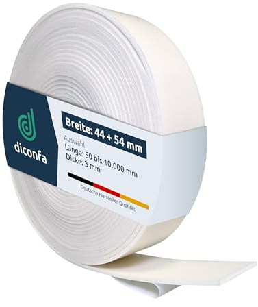 diconfa DACHFENSTER Schaumstoffdichtung Lüftungsklappe WEISS kompatibel mit VELUX - WÄHLBAR Breite 44mm, 54mm - Länge 0,05m bis 10m - AUSWAHL 44mm x 4000mm - selbstklebend Schaumstoff Dichtband