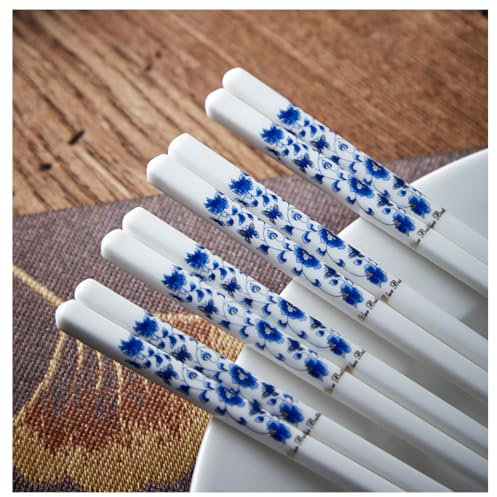 Set Regalo Di Bacchette In Porcellana Blu E Bianca, Bacchette In Ceramica Di Osso Di Alta Qualità Riutilizzabili E Lavabili In Lavastoviglie, Bacchette Cinesi Classiche Antiscivolo 5 Paia (10 Pai