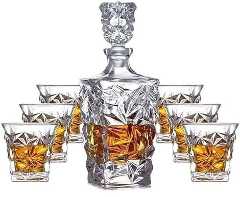 Decantador de vino tinto, decantador de whisky, decantador de vino, decantador de vino de 7 piezas, juego de vasos y vasos 100% de cristal, 850 ml