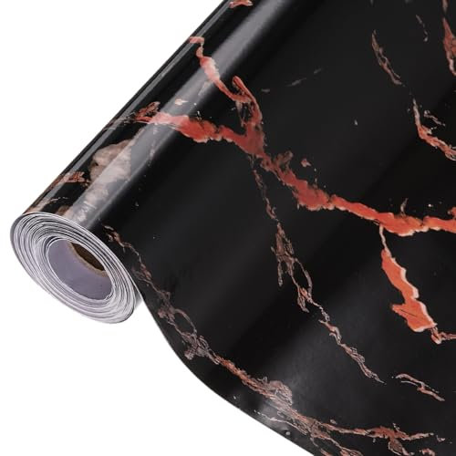 sourcing map Marble Contact Paper 23.6 x 394 Self-Adhesive Marble Peel and Stick Countertop Wallpaper Waterproof for Wall Kitchen Countertop Cabinet Bathroom, Black Gold