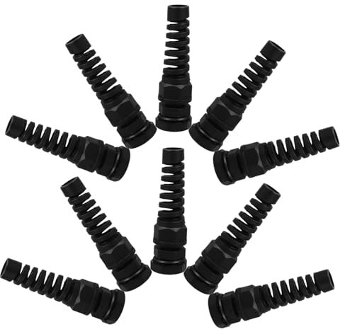 HOMOCONO 10pcs Waterproof Nylon Cable Glands Pg7 Black, Adjustable Cord Strain Relief Connectors Spiral Spring, Industrial Outdoor Cable Grips for Power Cord Protection