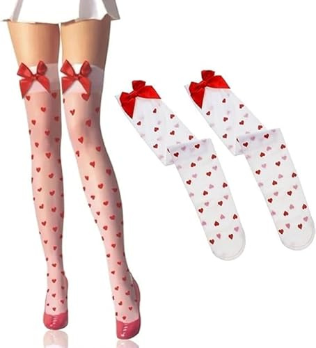 Calze Autoreggenti da Donna Sexy Bas Blanc Femme Calze sopra Il Ginocchio Calze Parigine Donna Calze Bianche Cupido Costume Regina di Cuori (1 Calze)