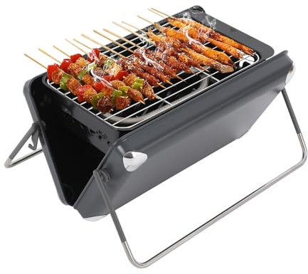 JAYEUW Réchaud de camping à gaz 2 en 1 - Portable - Pliable - Charbon de bois/gaz - Barbecue de camping portable avec poignée - Barbecue au charbon de bois - Barbecue pliable - Pour camping,