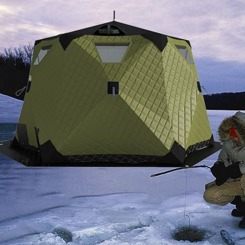XNYXLPP Eisangel-Unterstand mit Herd und Boden, tragbares Eisangel-Zelt, 420D isolierte Schicht, EIS-Shanty-Sechskant-Eishütten für Eisangeln, Winter-Camping im Freien (Dark Green)