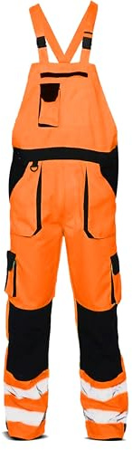 Mega_Jumble Men's Hi Vis Viz Bib and Brace Workwear Dungarees - High Visibility Adjustable Straps Breathable Waterproof Overall Safety Work Dungarees (Orange, L)