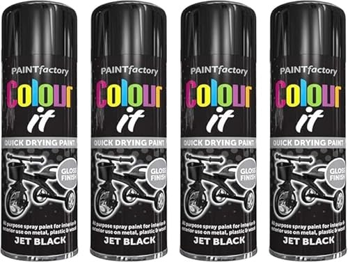 MIXEL Black Gloss Spray Paint Can, Quick Drying, Aerosol Paint, Sleek And Glossy, Interior And Exterior, Durable and Weather-Resistant, 250ml, (Pack of 4)