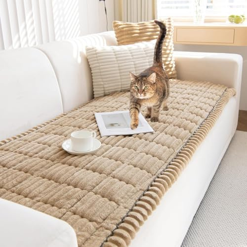 TOPCHANCES Sofa Überzug,2024 Neue Verdickter Cordstoff Universelle rutschfeste Sofabezug 2/3/4 Sitzer Für L Form Eckcouch Waschbar Sofabezug Hund Katze Kratzschut(Cord Braun,70×70cm 1 Stück)