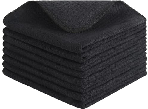 VIVOTE Mikrofasertücher Barista Tuch Schwarz Waffeltuch Spüllappen Waschbar Spültuch für Küche Dicke Haushalts Putzlappen Fusselfrei 30 cm X 30 cm 8 Stück