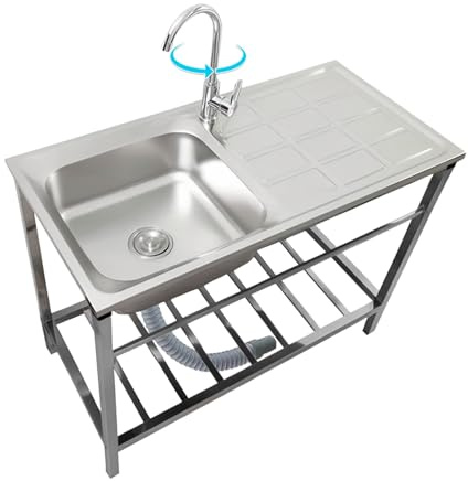 Bliajkswyr Fregadero con Patas Acero Fregadero Industrial Acero Inoxidable con Kit De Desagüe Portatil Fácil De Limpiar Fregaderos De Cocina Restaurante Camping Parrilla Exterior Jardin Cocina
