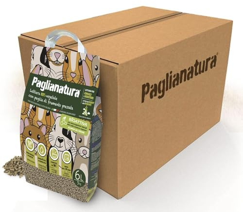 Paglianatura Kit 6 Pezzi - Lettiera Bioattiva per Roditori in Pellet 6mm, Naturale ed Ecologica - Assorbenza Elevata - 3kg/6 Litri