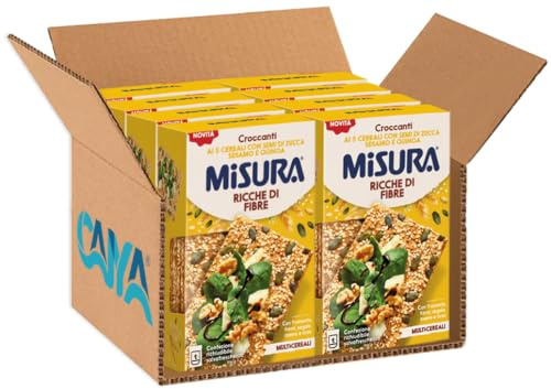 8X Misura Multicereali Croccanti Spesse ai 5 Cereali con Semi di Zucca, Sesamo e Quinoa, Ricche di Fibre e Fonte di Proteine, Senza Aromi, 8 Fette, Confezione da 200g
