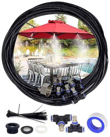Tesmotor 18M Kit Nebulizador Terraza Jardín, DIY Enfriamiento Nebulizadores con Boquilla, Sistema de Nebulización Automática para Jardín Terraza Invernadero