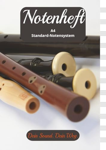 Notenheft Blockflöte: Schön gestaltetes Notenbuch im DIN A4-Format mit dem Standard Notensystem, 12x5 Zeilen pro Seite, 100 leere Seiten, auf für den Musikunterricht, alle Klassen, alle Instrumente