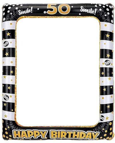 Ferizzia Cornice Portafoto Gonfiabile 50 Anni, Oro Cornice per Foto Gonfiabile Compleanno, 71 x 58 cm, Photo Booth Props, Gadget Compleanno Adulti, per Feste, Eventi, Fotografie