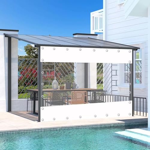 Waterproof Transparent PVC Tarpaulin 5x2.5m (16.4x8.2ft) - Outdoor Tarp Curtains with Grommets for Pergola, Gazebo, Patio, Carport - Weatherproof Side Panels, Partition Curtains