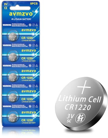 avmzvo Lot de 5 piles bouton CR1220 au lithium 3 V - Anti-fuite - Longue durée de vie - Emballage sûr pour les enfants