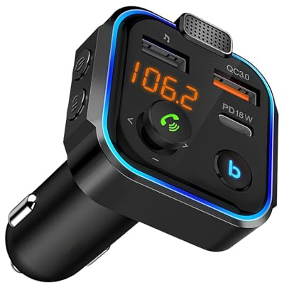 Transmetteur FM Bluetooth Voiture, Adaptateur Bluetooth 5.0 Voiture Emetteur pour Voiture Kit MP3 sans Fil à Charge Rapide PD 20W Type C QC3.0 2 Ports USB Appels Mains Libres Support USB/Carte TF