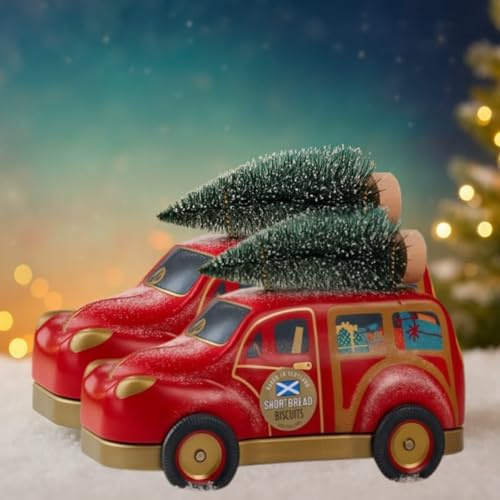 Car with Christmas Tree Biscuit Tin 50g – Festive Shortbread Biscuits in Collectible Red Car Tin – For Christmas, Stocking Filler, or Seasonal Treat 2 x 50g(Pack of 2)